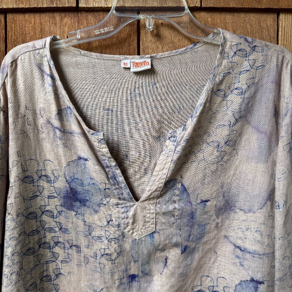 EUC Tianello Xander Print- Linen Voile Avlyne Long Sleeve Blouse in Women's XL - Picture 2 of 9